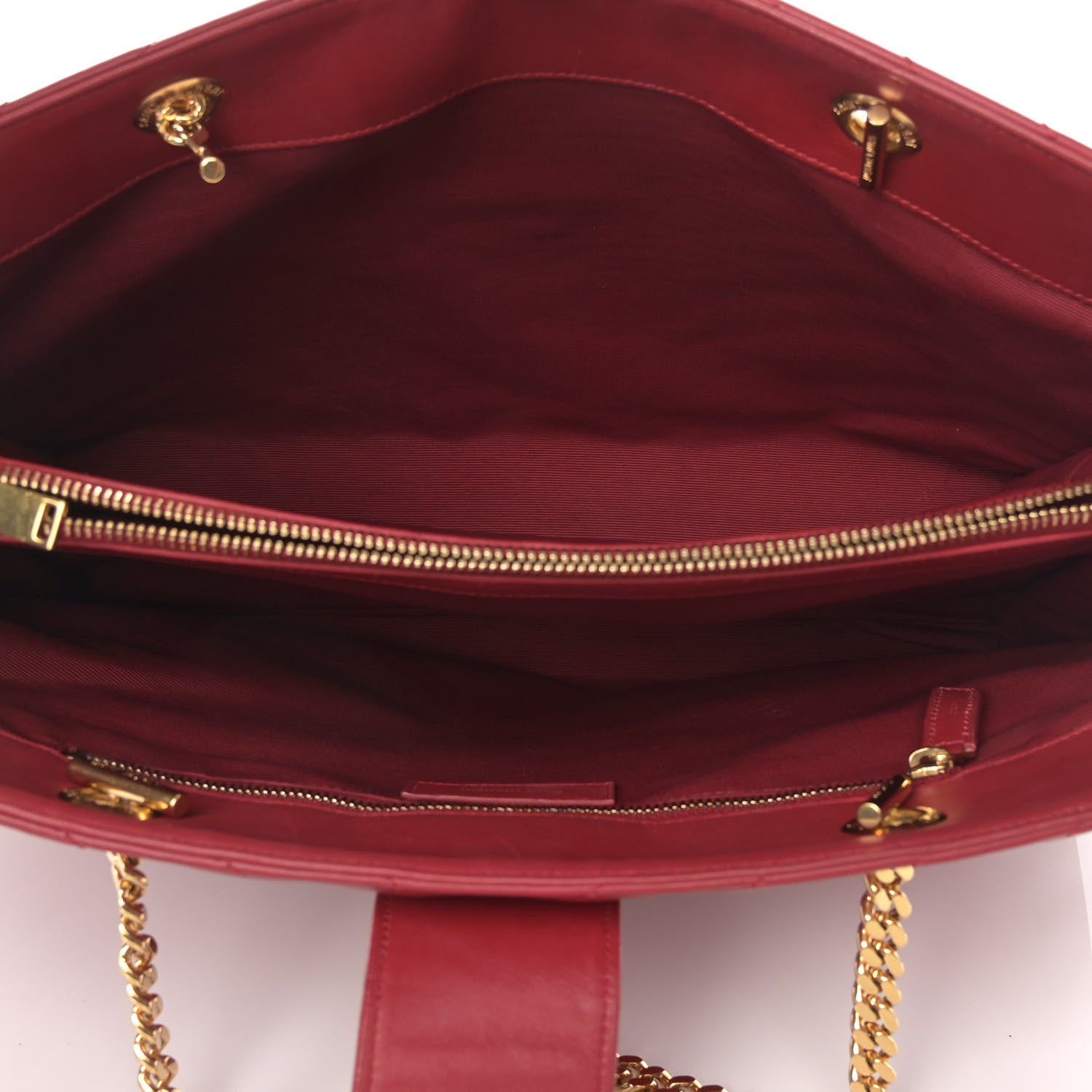 Saint Laurent Smooth Calfskin Matelasse Chevron Monogram Shopping Bag Red 4 of 15