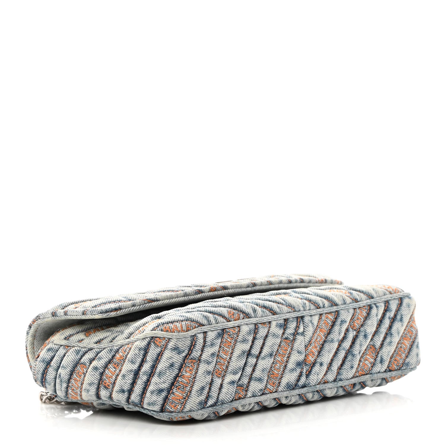Balenciaga Destroyed Denim Jacquard Logo Matelasse BB Chain Wallet Bluette 4 of 13