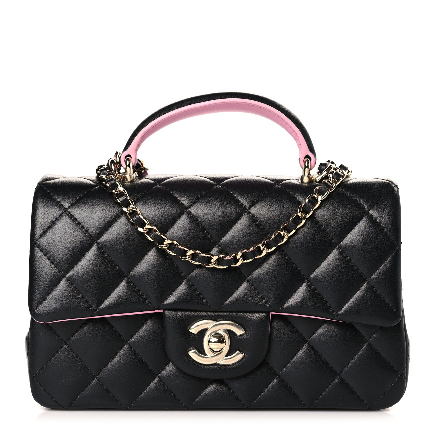 Chanel Lambskin Quilted Bi-Color Mini Top Handle Rectangular Flap Black Lilac 1 of 10
