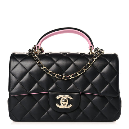 Chanel Lambskin Quilted Bi-Color Mini Top Handle Rectangular Flap Black Lilac 1 of 10