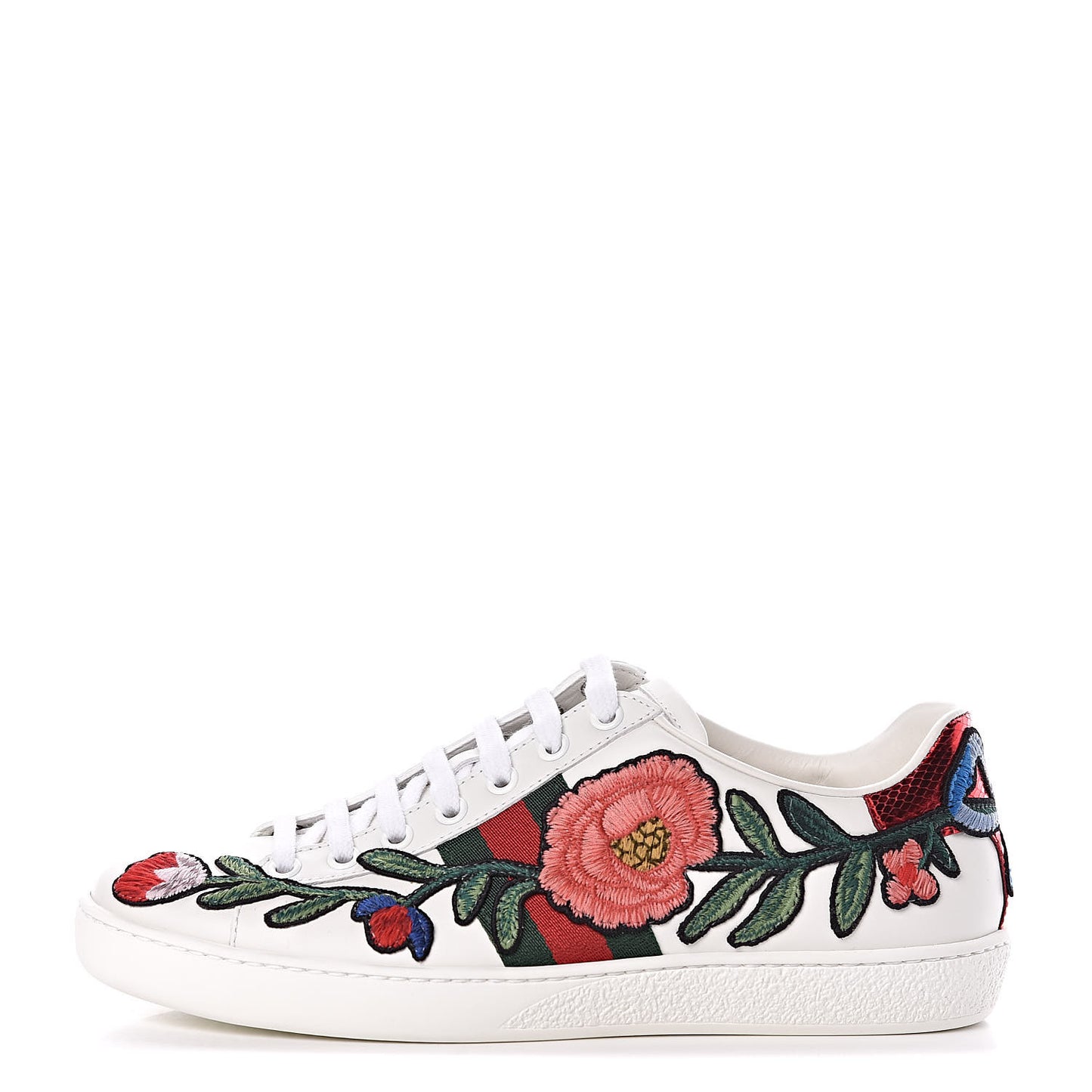Calfskin Web Floral Embroidered Womens Ace Sneakers 36.5 White