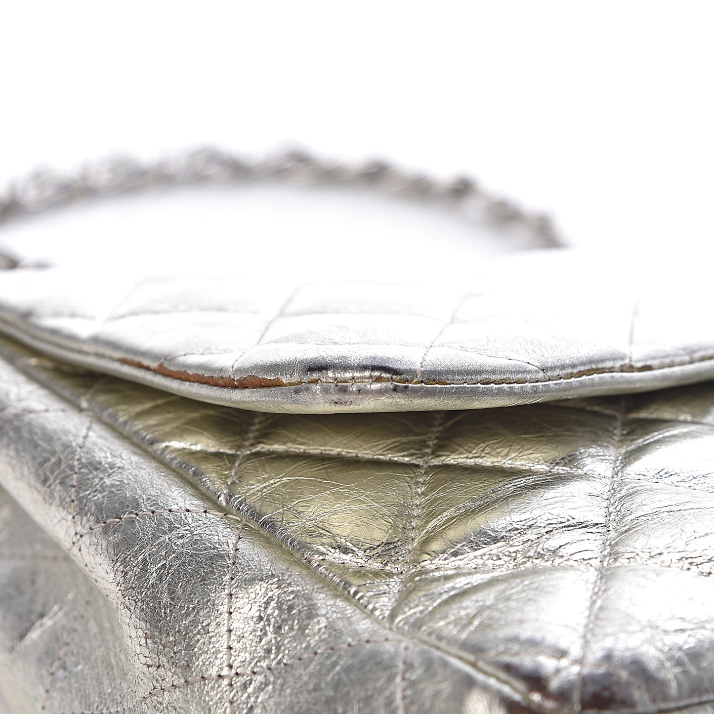 Metallic Aged Calfskin Quilted Jumbo Single Flap Silver