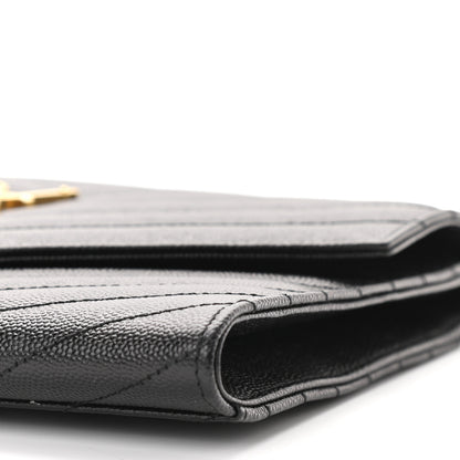 Saint Laurent Grain De Poudre Matelasse Chevron Monogram Envelope Clutch Black 10 of 11