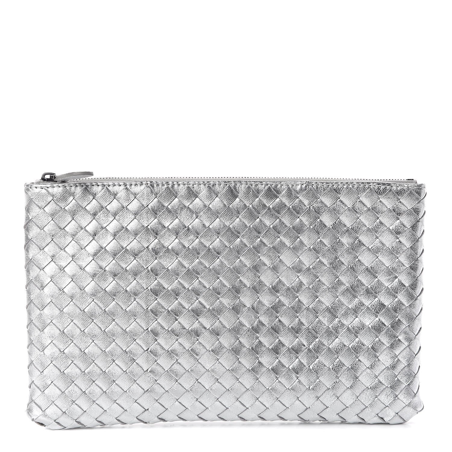 Bottega Veneta Metallic Grosgrain Intrecciato Biletto Silver 1 of 8