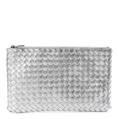Bottega Veneta Metallic Grosgrain Intrecciato Biletto Silver 1 of 8