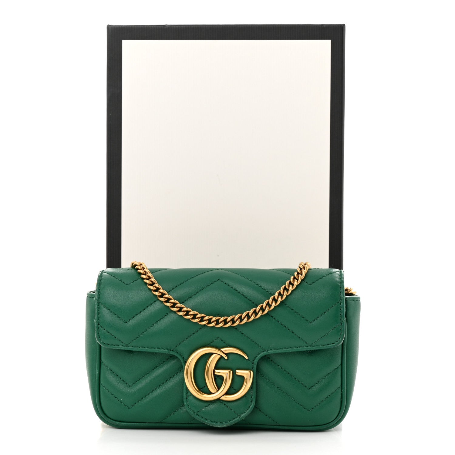 Gucci Calfskin Matelasse Super Mini GG Marmont Shoulder Bag Emerald Green 14 of 14
