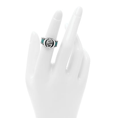 Gucci Sterling Silver Enamel Interlocking G Band Ring 50 5.5 Turquoise 2 of 4