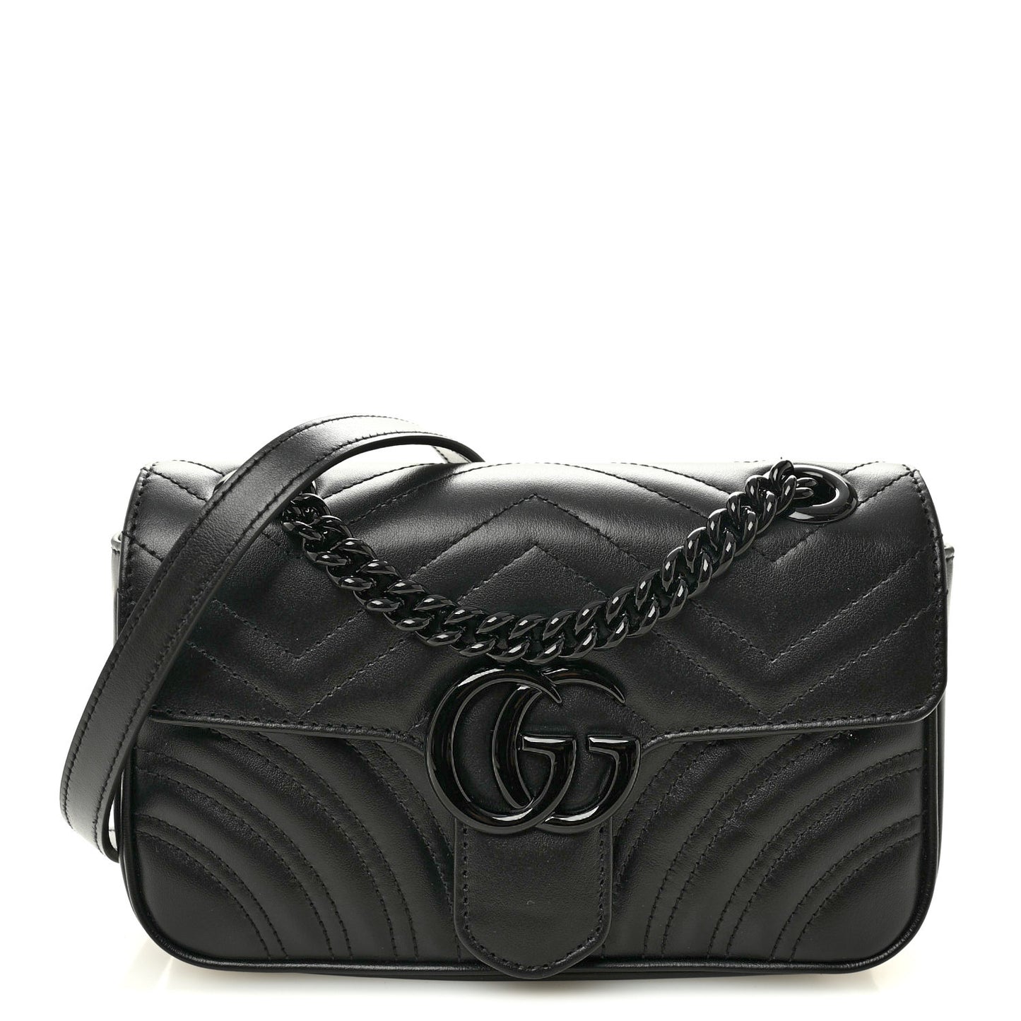 Calfskin Matelasse Monochrome Mini GG Marmont Shoulder Bag Black