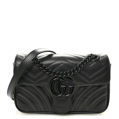 Gucci Calfskin Matelasse Monochrome Mini GG Marmont Shoulder Bag Black 1 of 10