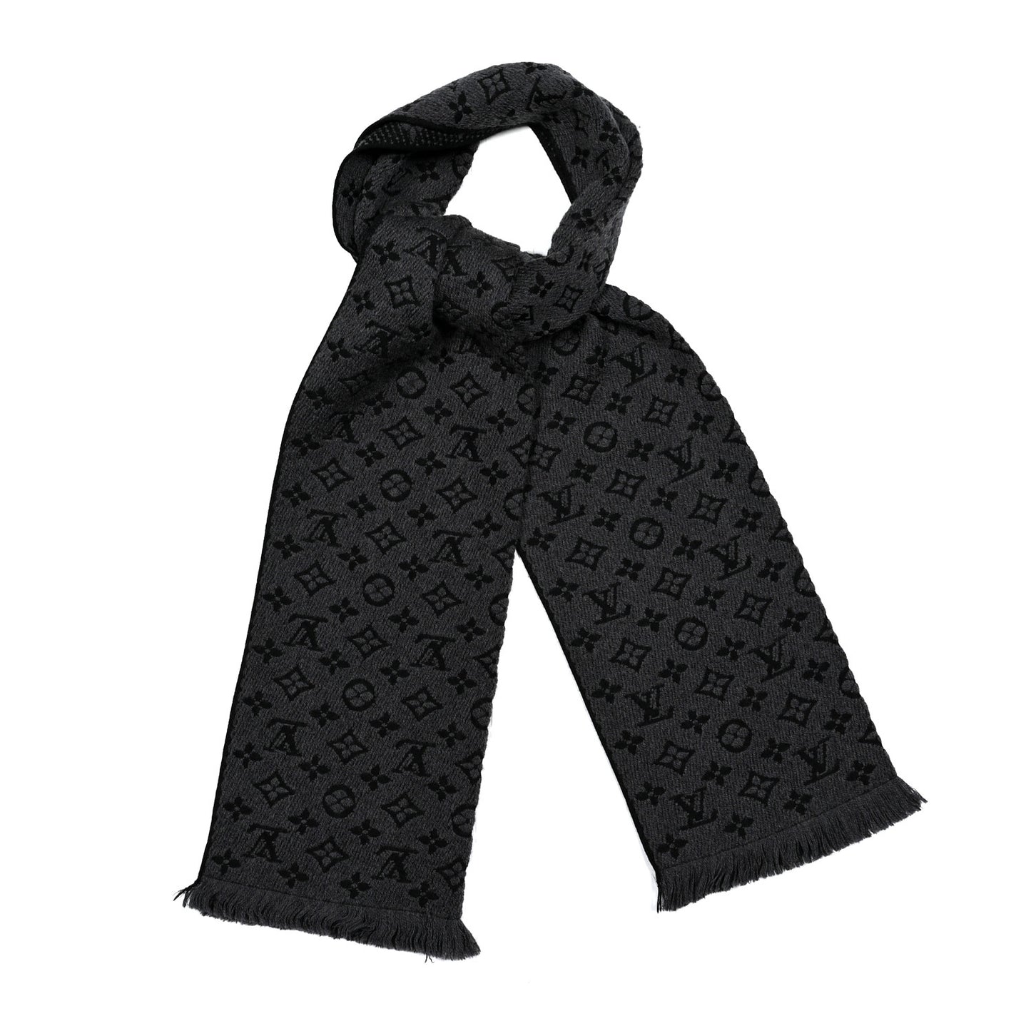 Wool Monogram Classic Scarf Charcoal Grey