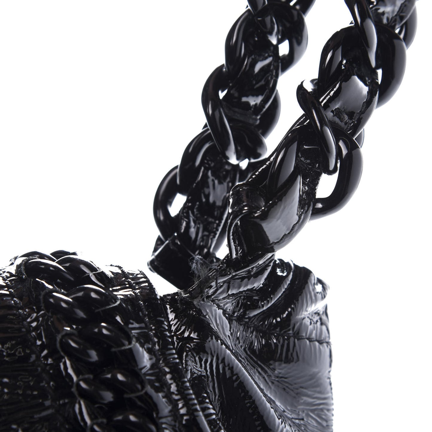Crinkled Patent Modern Chain Flap Black