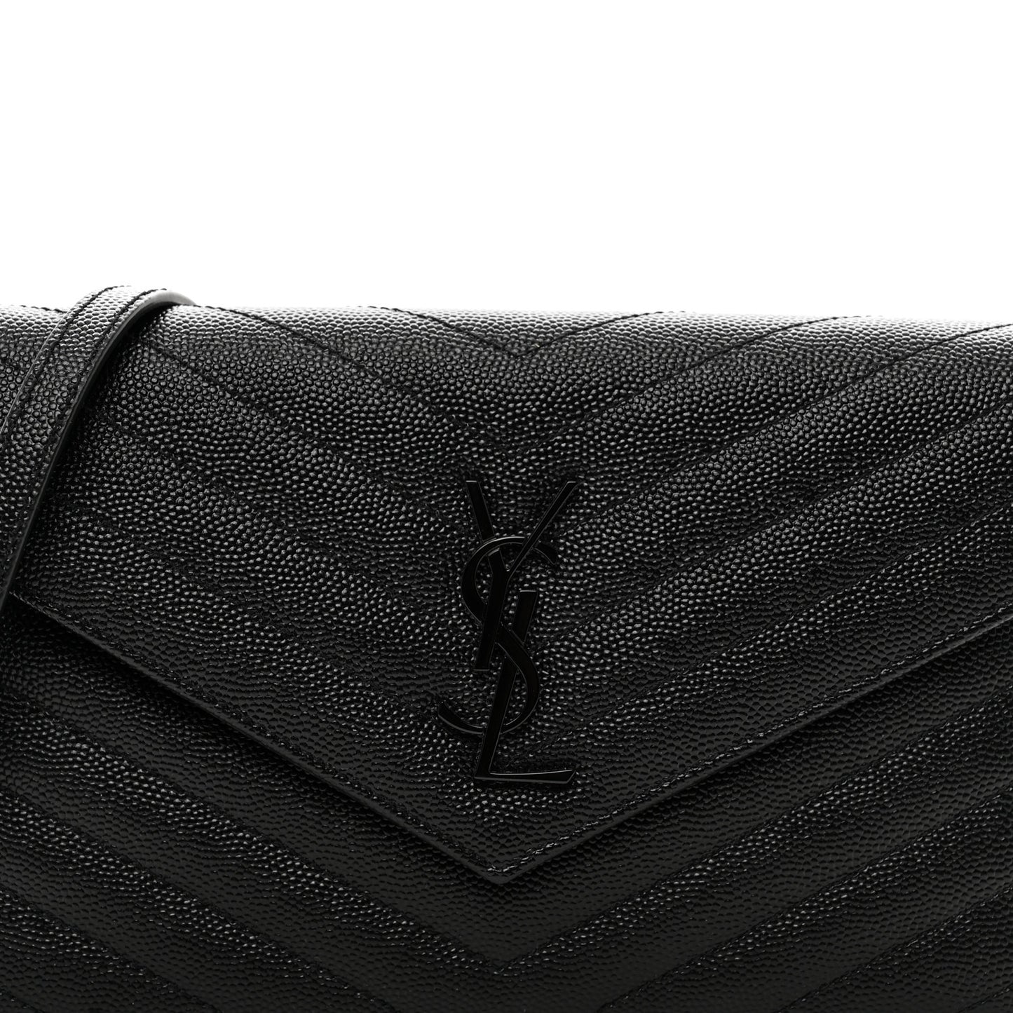 Grain De Poudre Matelasse Chevron Monogram Monochrome Envelope Chain Wallet Black