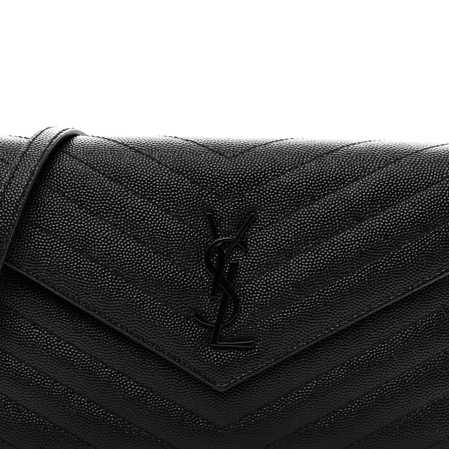 Saint Laurent Grain De Poudre Matelasse Chevron Monogram Monochrome Envelope Chain Wallet Black 5 of 9