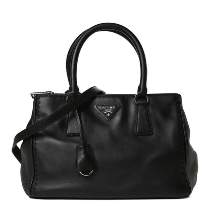 Prada City Calf Hand Stitched Small Galleria Double Zip Tote Black 1 of 14