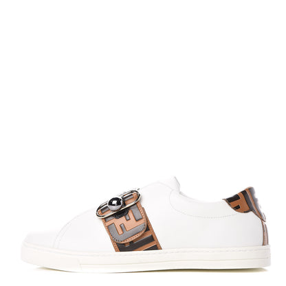 Fendi Vitello FF Embossed Pearland Slip On Sneakers 40 White Tobacco Moro 1 of 18