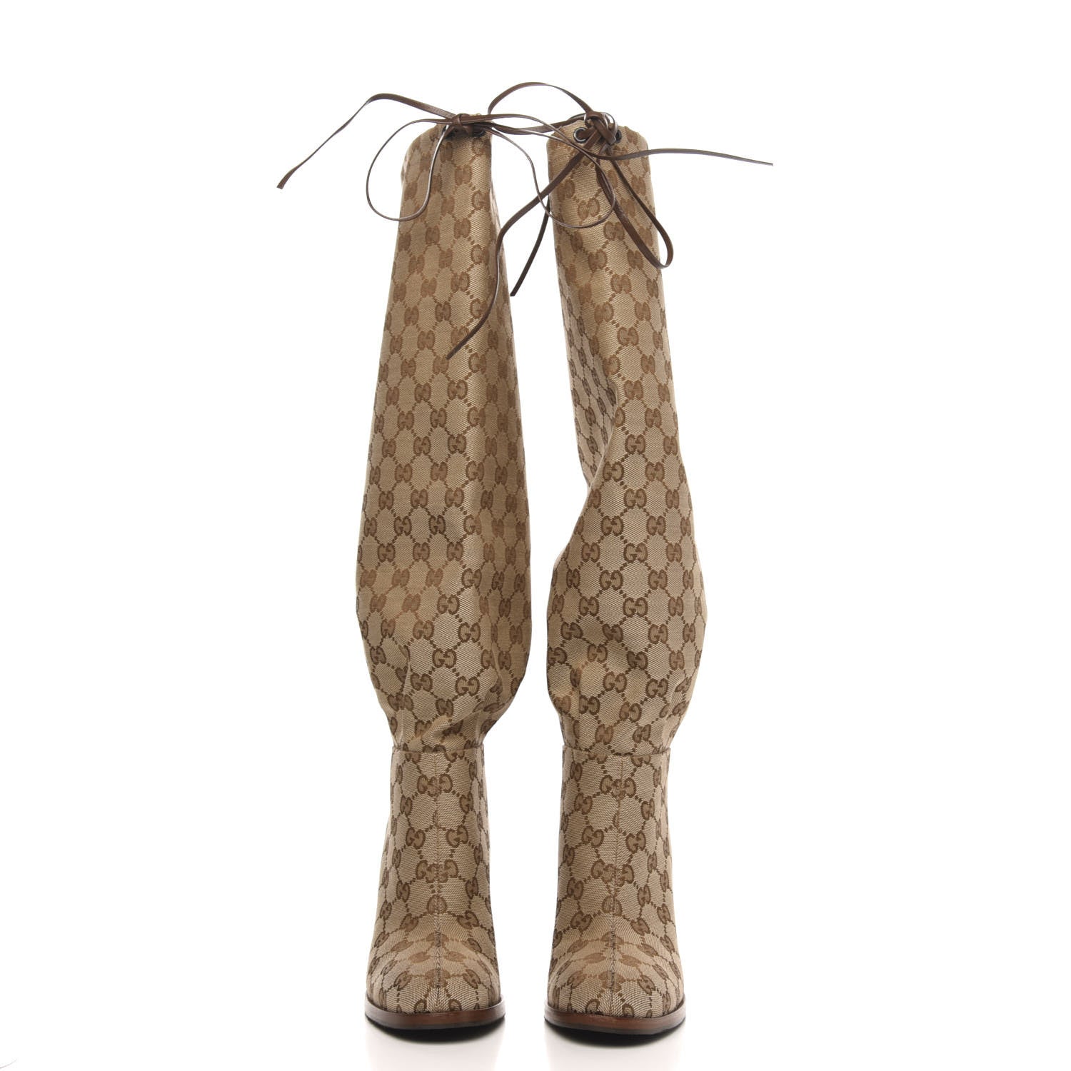 Gucci Monogram Malaga Kid Lisa Mid Heel Boots 37.5 Beige Ebony 2 of 7