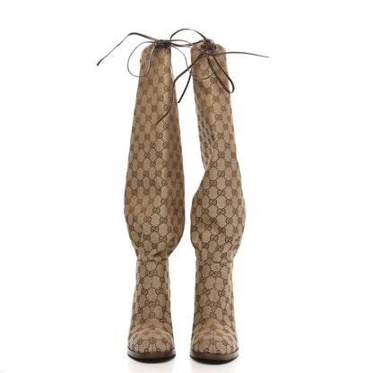 Gucci Monogram Malaga Kid Lisa Mid Heel Boots 37.5 Beige Ebony 2 of 7