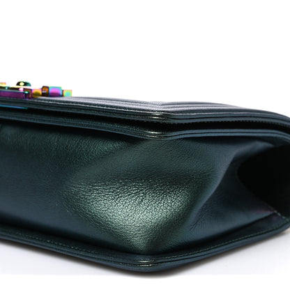 Chanel Iridescent Goatskin Quilted Medium Boy Flap Green 9 of 9