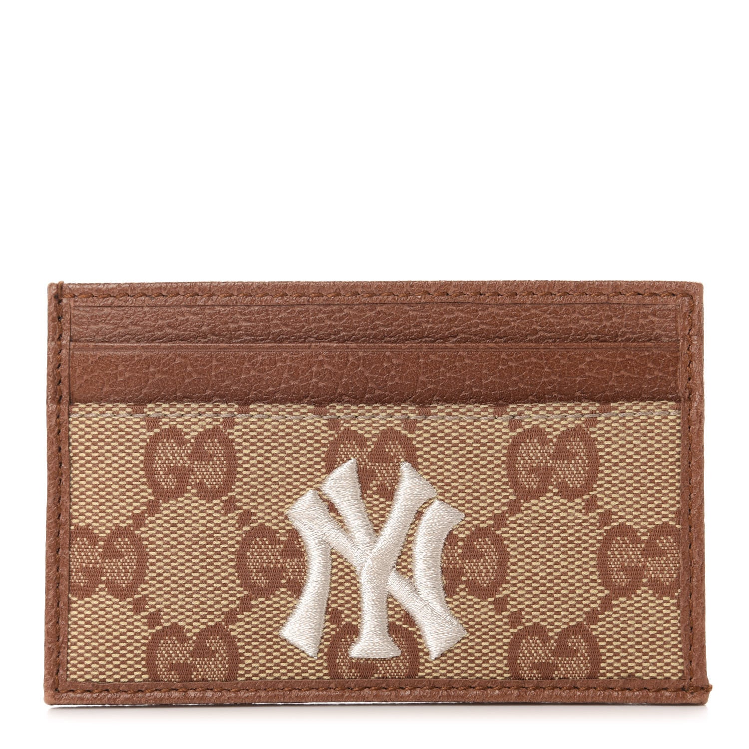 Gucci X MLB GG Monogram NY Yankees Card Holder Beige Ruggine Ivory 1 of 8