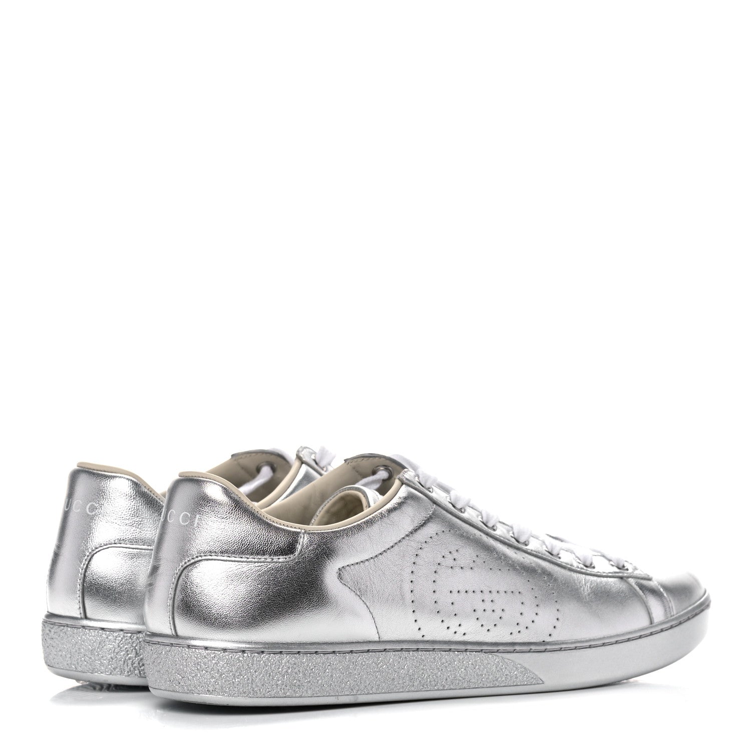 Gucci Metallic Nappa Interlocking G Perforated Womens Ace Sneakers 40.5 Silver 4 of 12