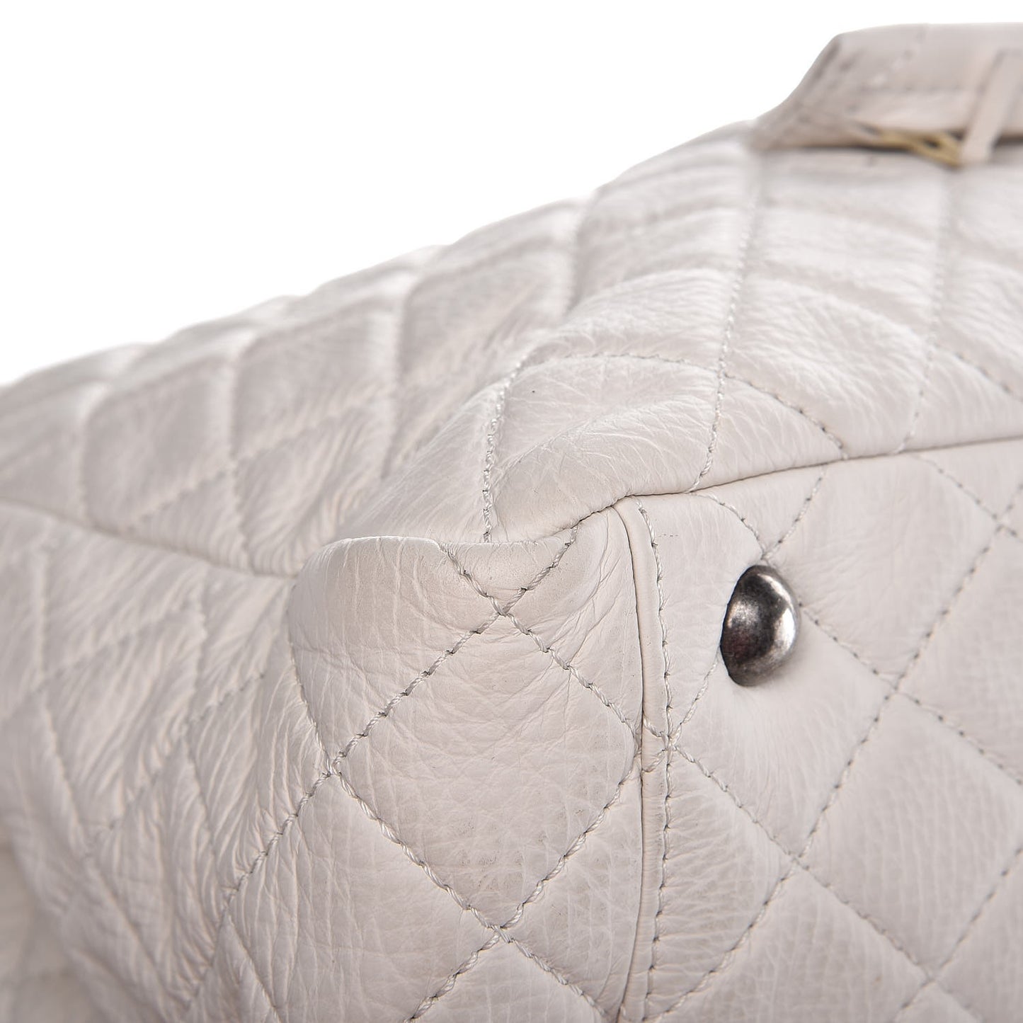 Calfskin Quilted XXL Travel Flap Bag White