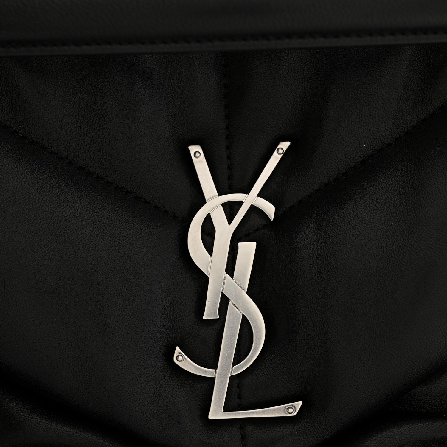 Saint Laurent Lambskin Quilted Medium Loulou Puffer Monogram Chain Satchel Black 12 of 13