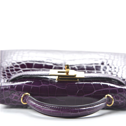 Hermes Shiny Alligator Mini Kelly Sellier 20 Cassis 8 of 31