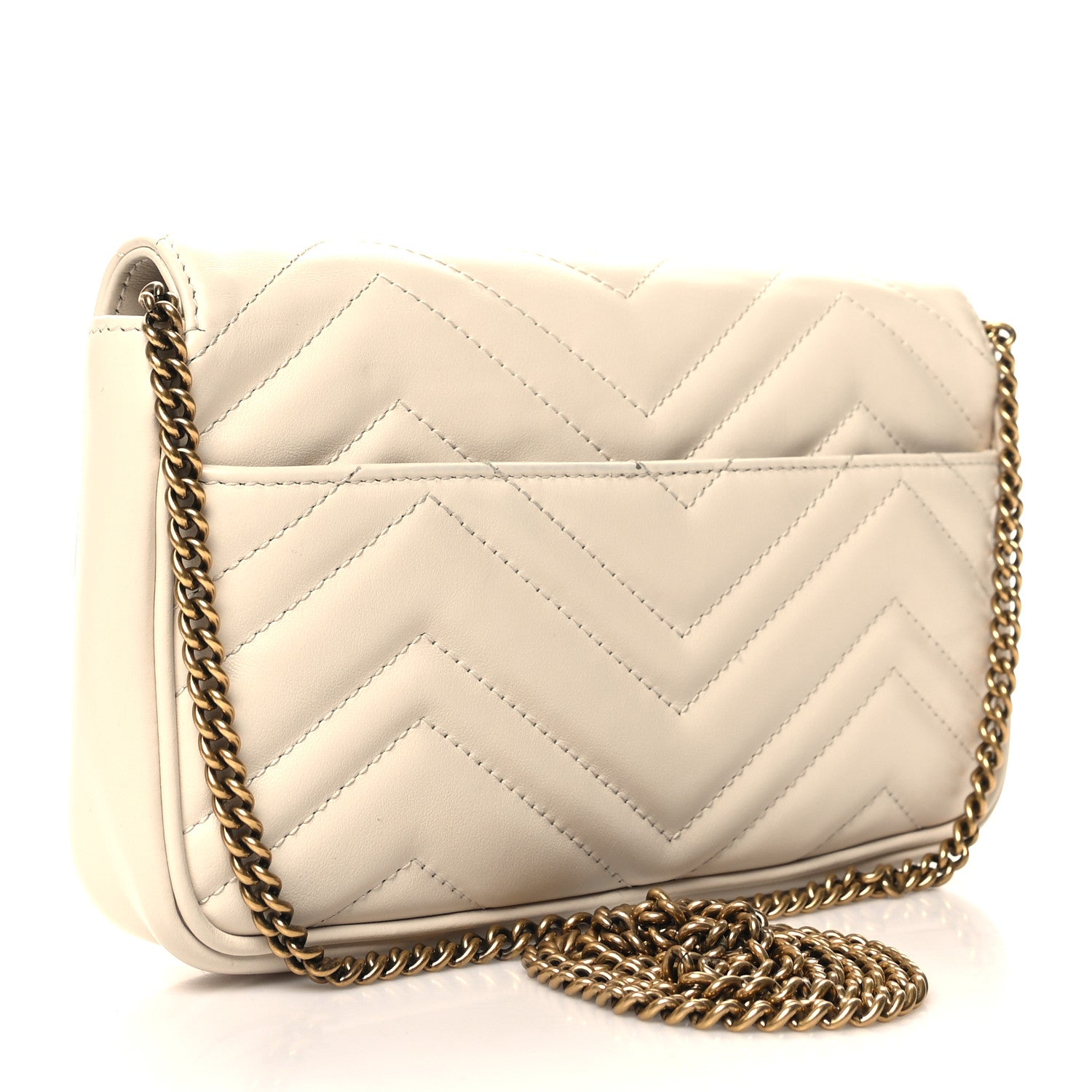 Gucci Calfskin Matelasse Mini GG Marmont Shoulder Bag With Card Holder White Black 4 of 11