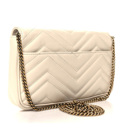 Gucci Calfskin Matelasse Mini GG Marmont Shoulder Bag With Card Holder White Black 4 of 11
