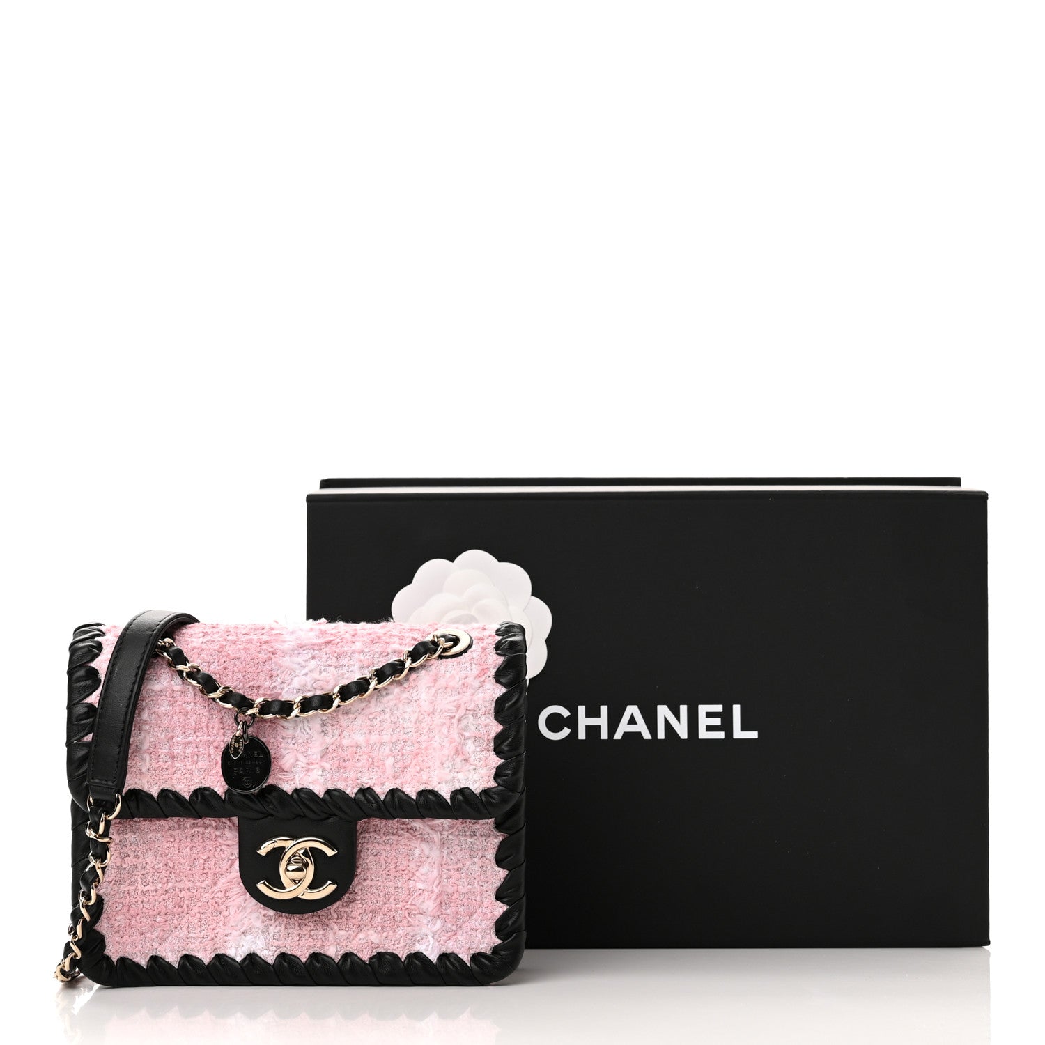 Chanel Tweed Braided Calfskin Mini My Own Frame Flap Pink Black 11 of 11