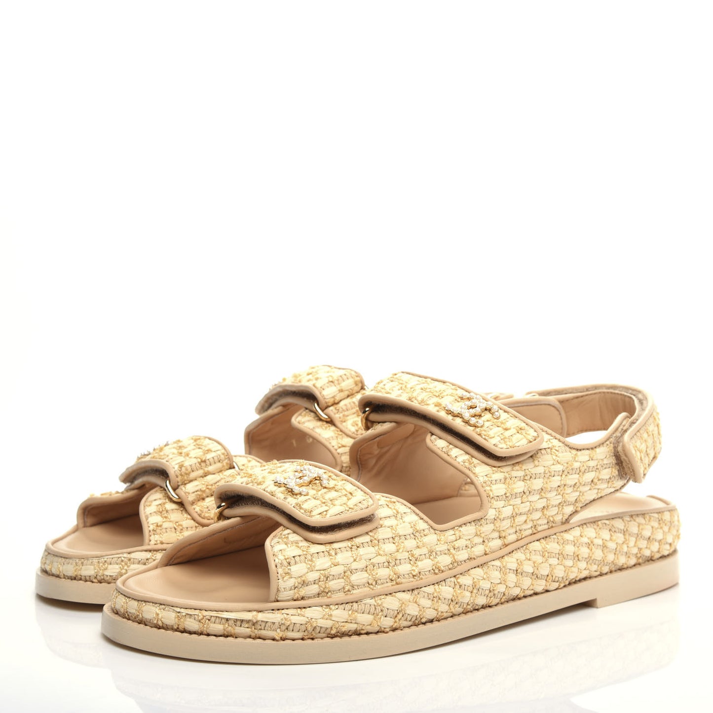 Braided Fabric Velcro Dad Sandals 39.5 Beige