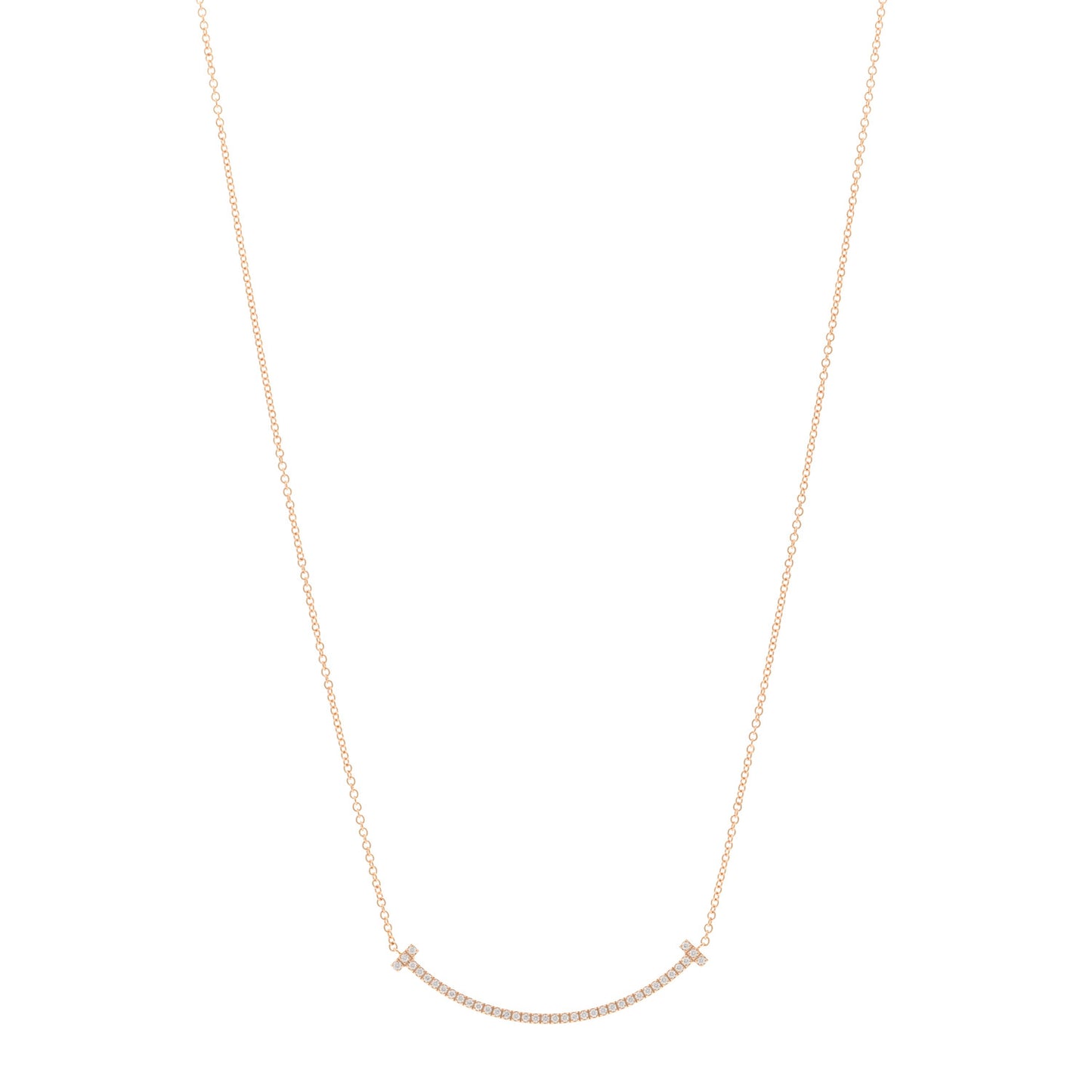 18K Rose Gold Diamond Small T Smile Pendant Necklace