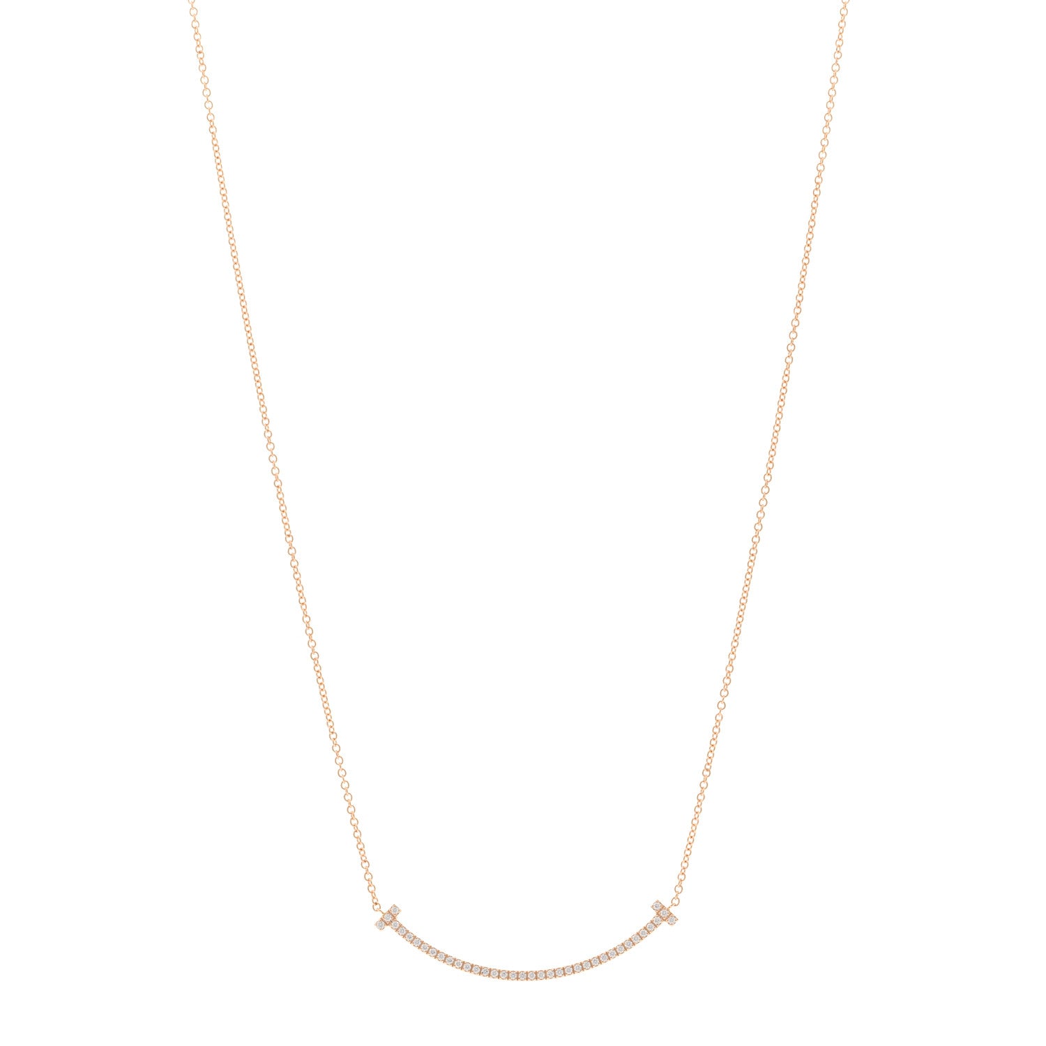 Tiffany 18K Rose Gold Diamond Small T Smile Pendant Necklace 1 of 5