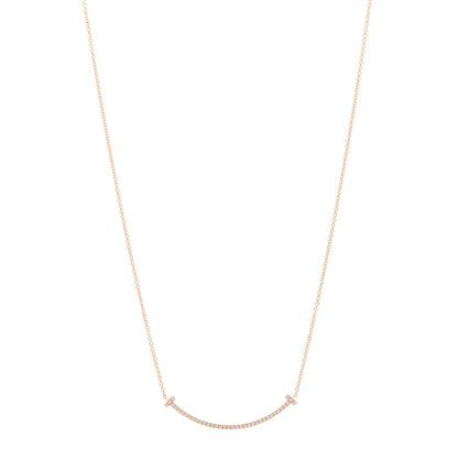 Tiffany 18K Rose Gold Diamond Small T Smile Pendant Necklace 1 of 5