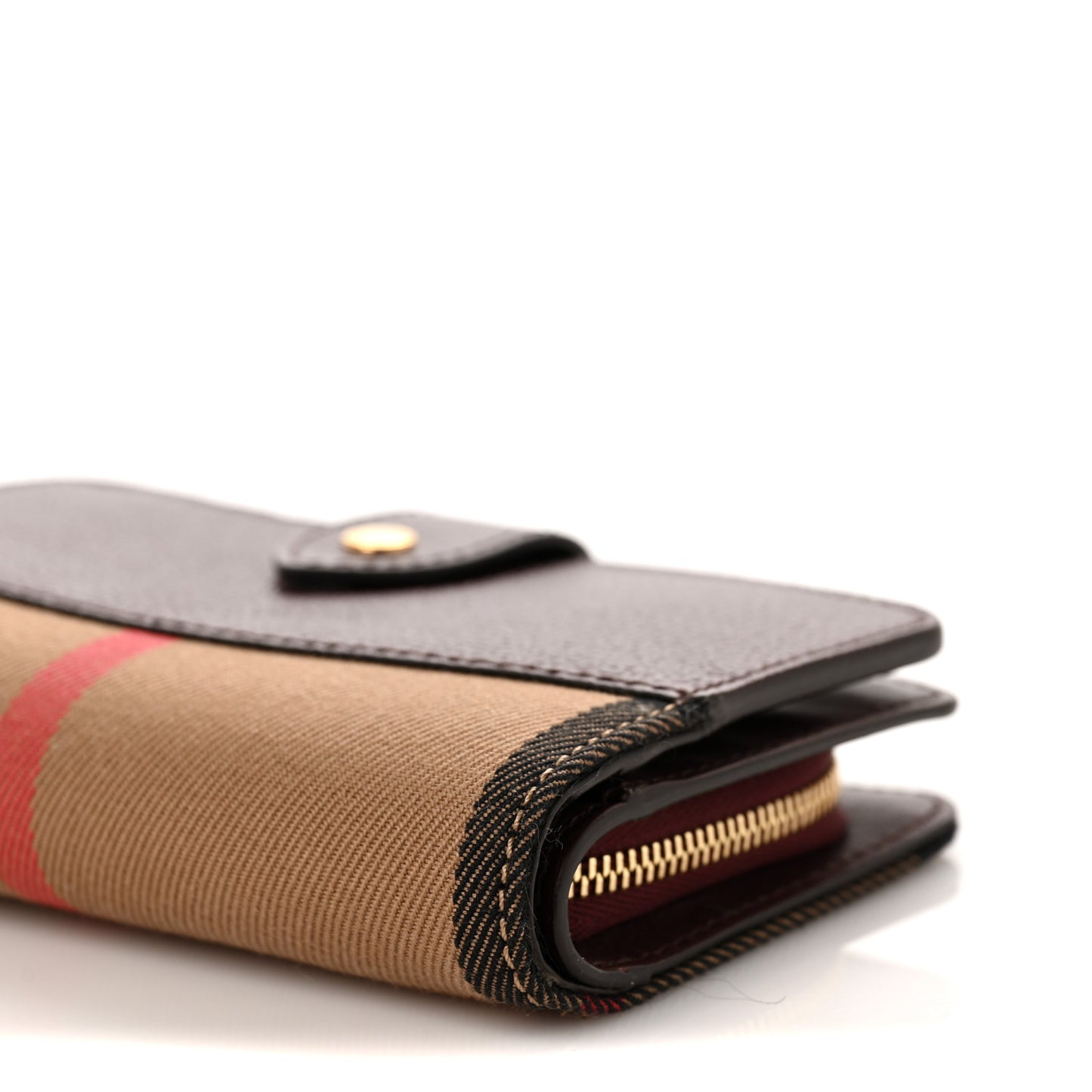 Calfskin House Check Compact Wallet Burgundy