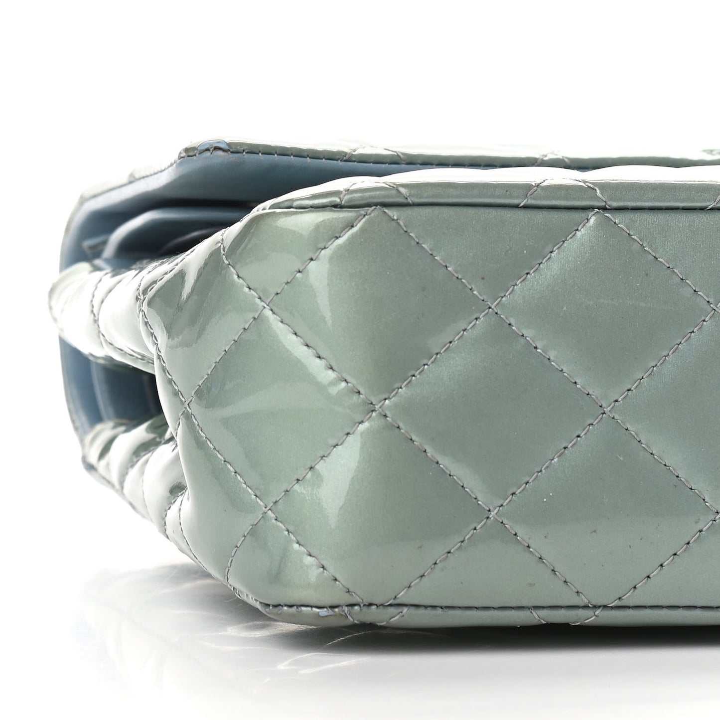 Patent Calfskin Quilted Medium Double Flap Turquoise