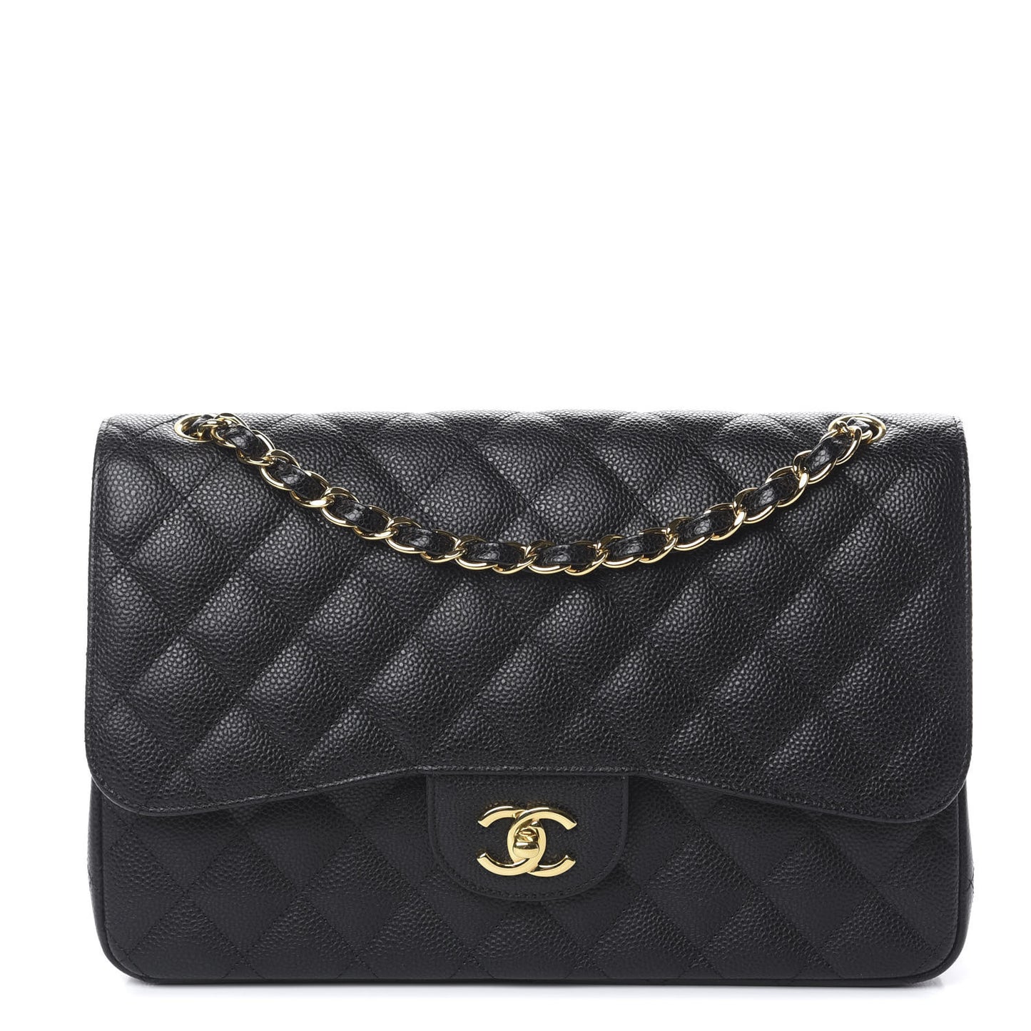 Caviar Quilted Jumbo Double Flap Black