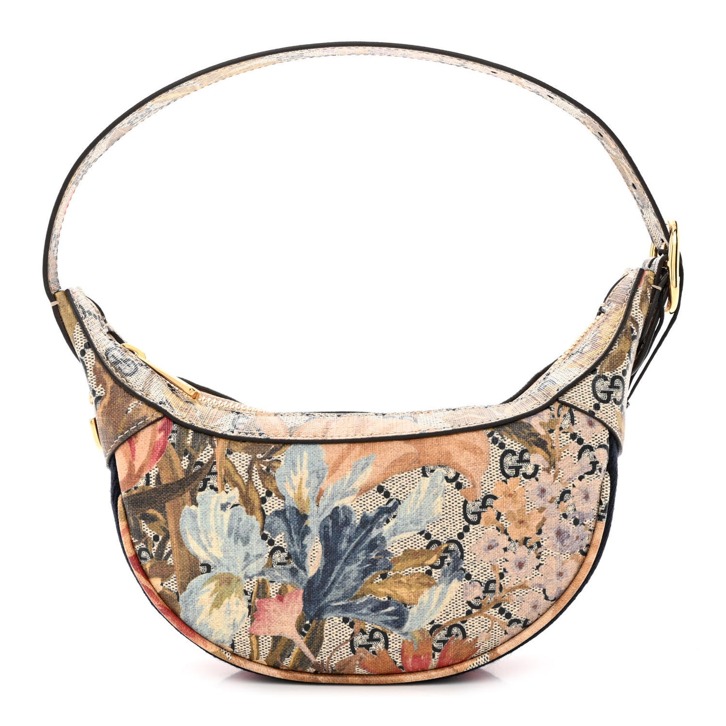 GG Supreme Monogram Water Flora Web Mini Ophidia Half Moon Hobo Beige Blue Multicolor