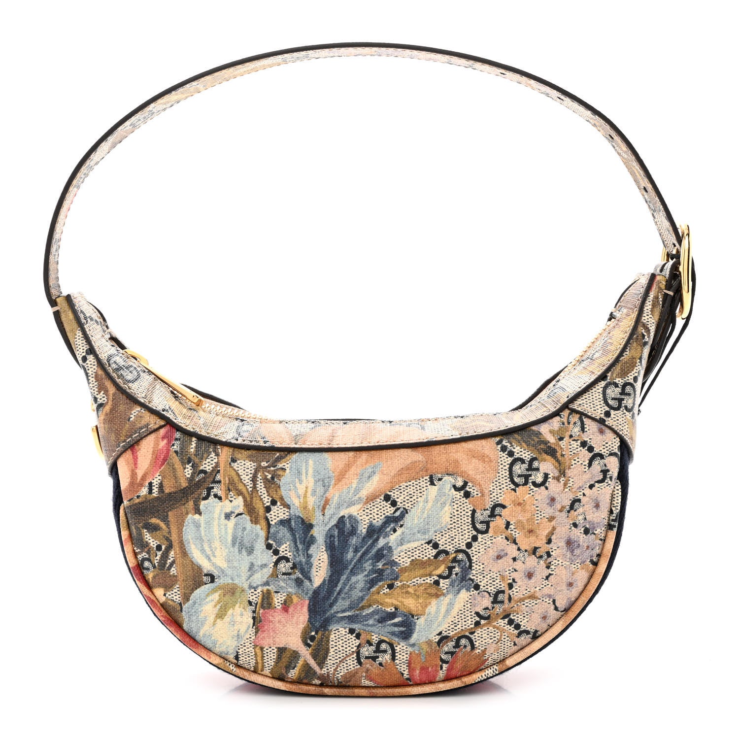 Gucci GG Supreme Monogram Water Flora Web Mini Ophidia Half Moon Hobo Beige Blue Multicolor 1 of 11