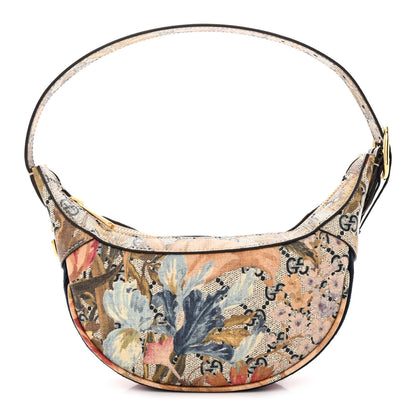 Gucci GG Supreme Monogram Water Flora Web Mini Ophidia Half Moon Hobo Beige Blue Multicolor 1 of 11