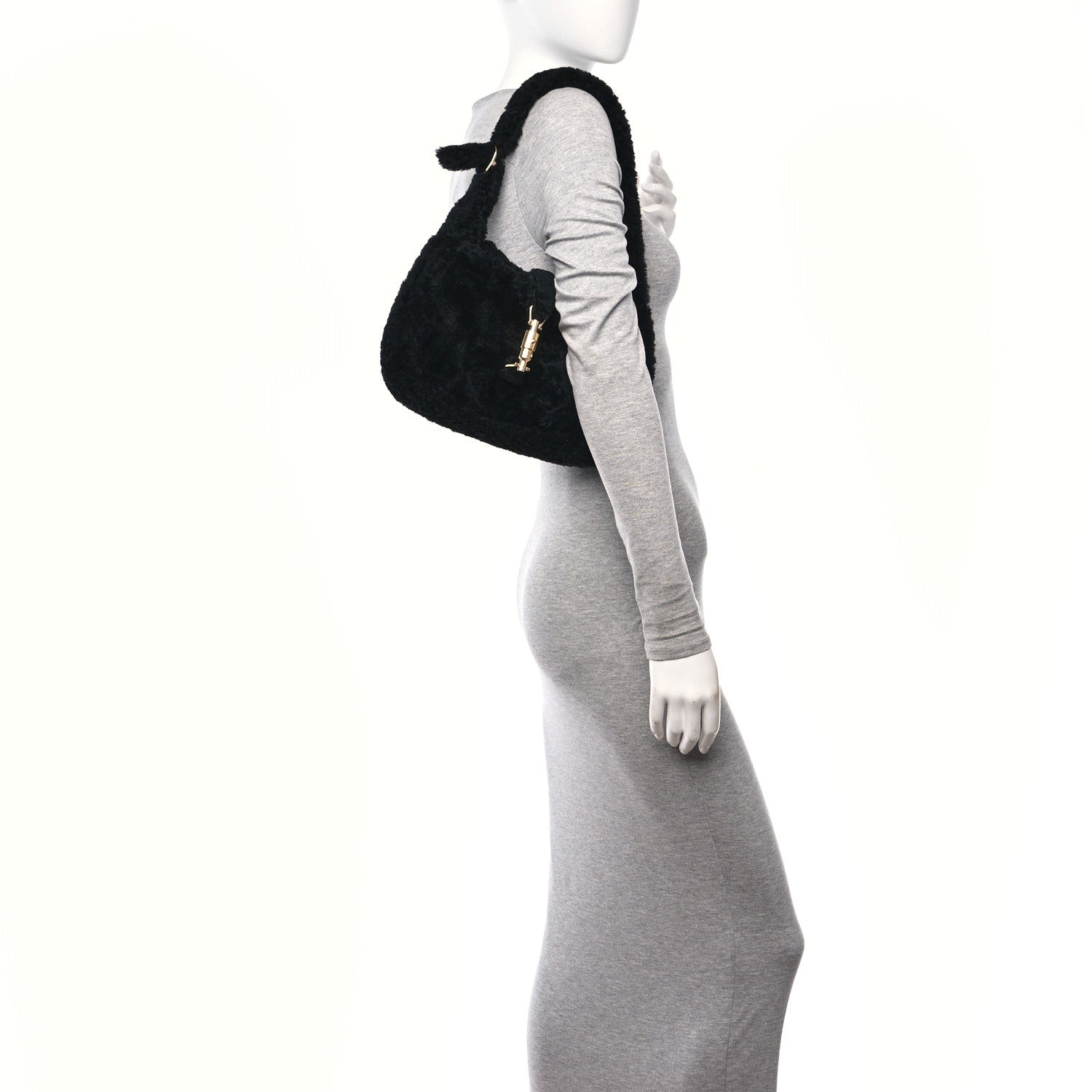 Gucci Shearling Small Jackie 1961 Shoulder Bag Black 2 of 9