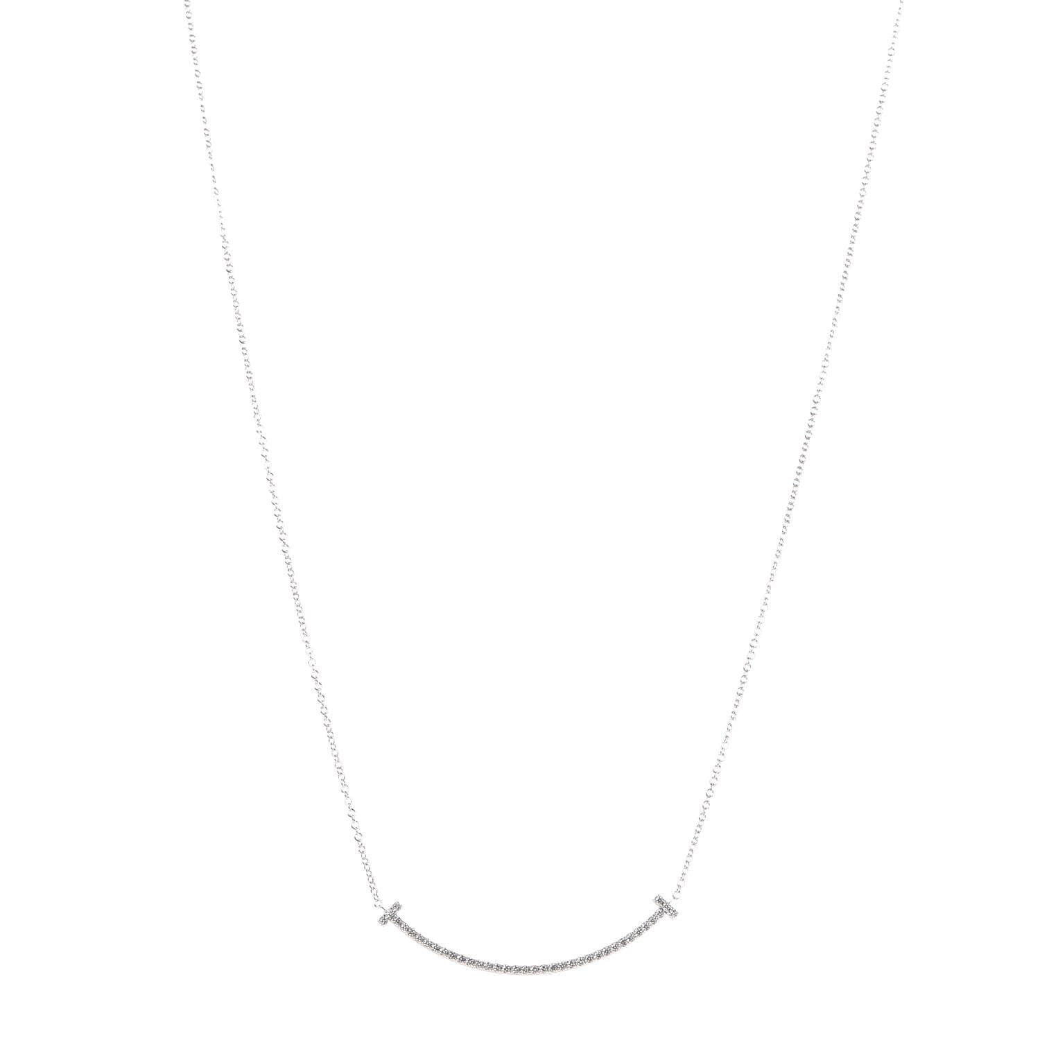 Tiffany 18K White Gold Diamond Small T Smile Pendant Necklace 1 of 7