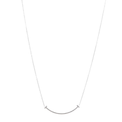 Tiffany 18K White Gold Diamond Small T Smile Pendant Necklace 1 of 7