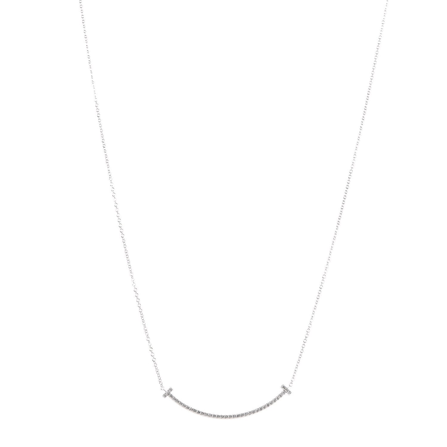 18K White Gold Diamond Small T Smile Pendant Necklace