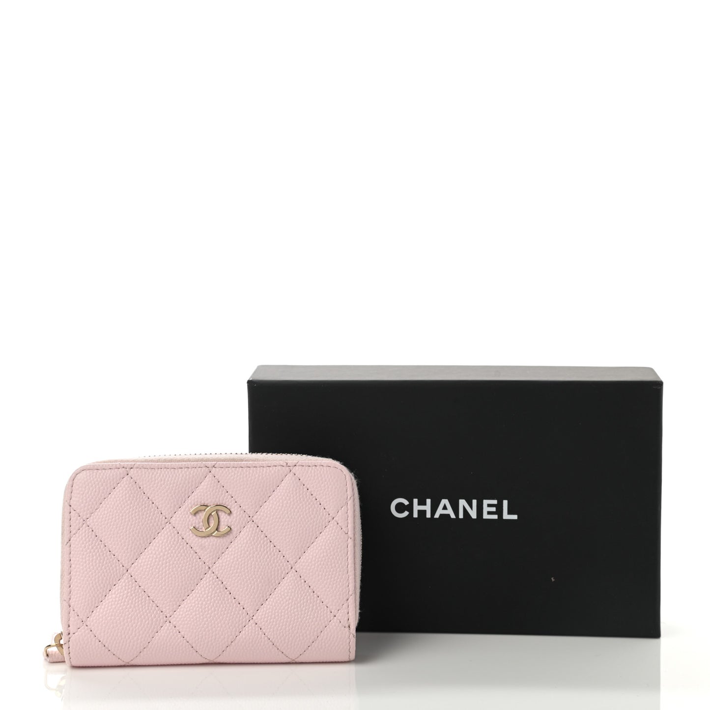 Caviar Quilted Zip Coin Purse Light Pink