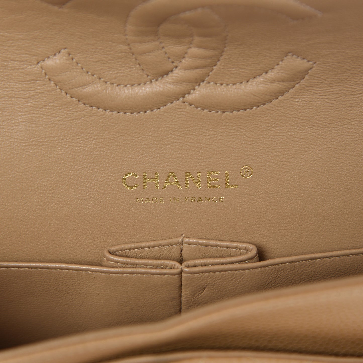 Caviar Quilted Medium Double Flap Beige Clair