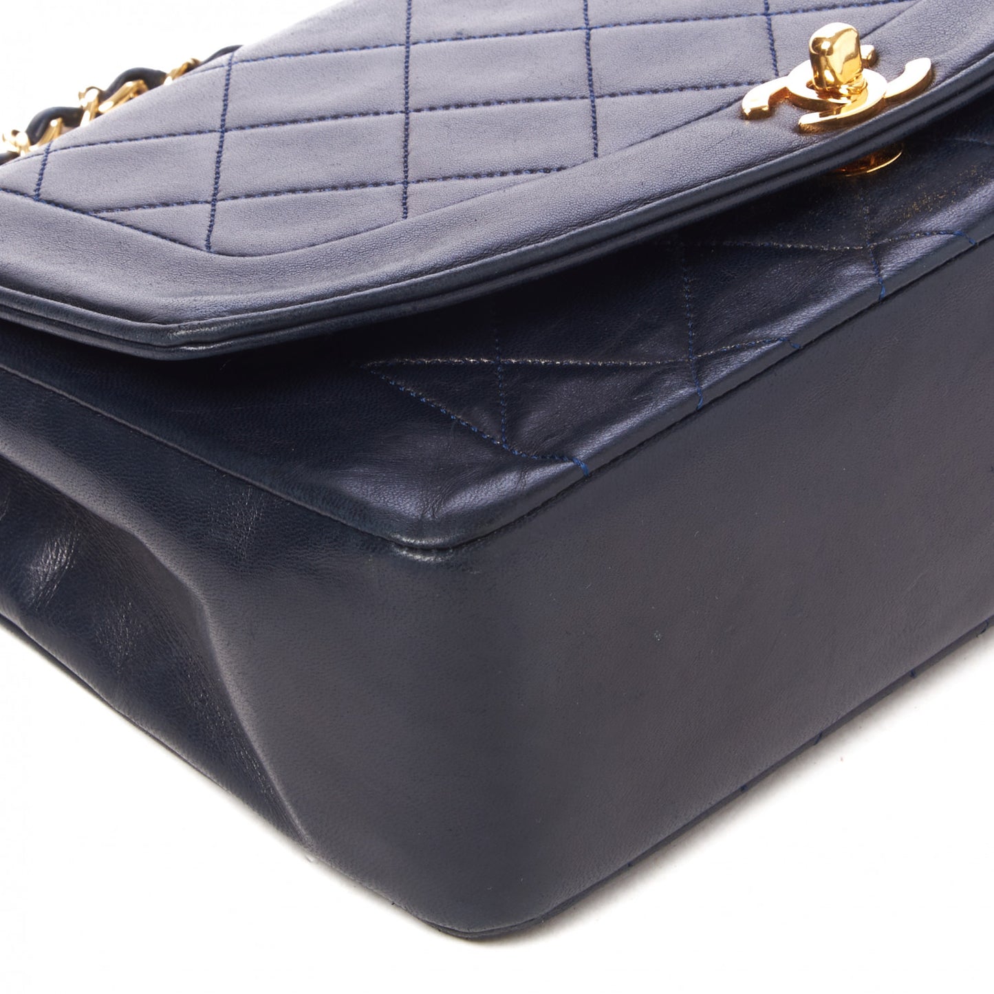 Lambskin Quilted Medium Single Flap Navy