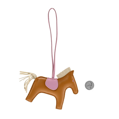 Hermes Milo Lambskin Grigri Rodeo Horse Bag Charm MM Sesame Mauve Sylvestre Craie 2 of 5