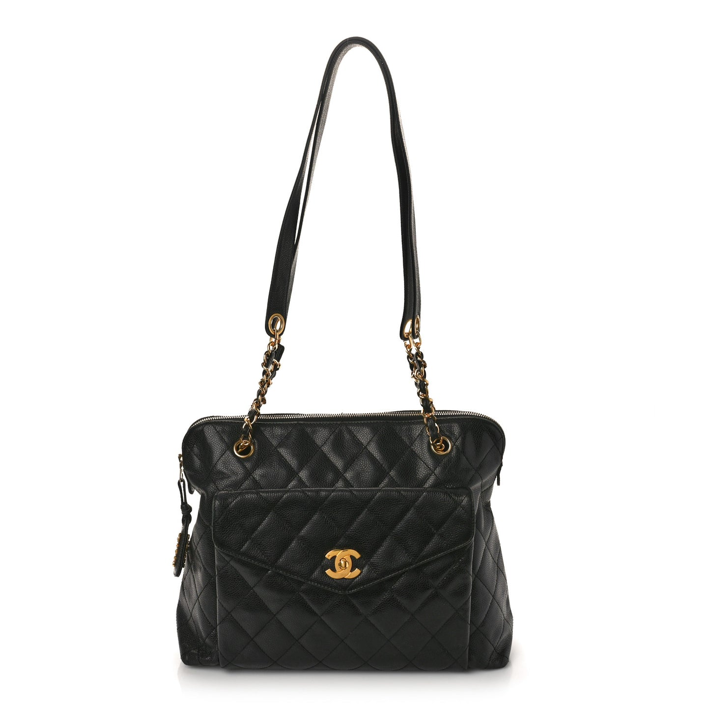 Caviar Quilted Flap Shoulder Bag Black