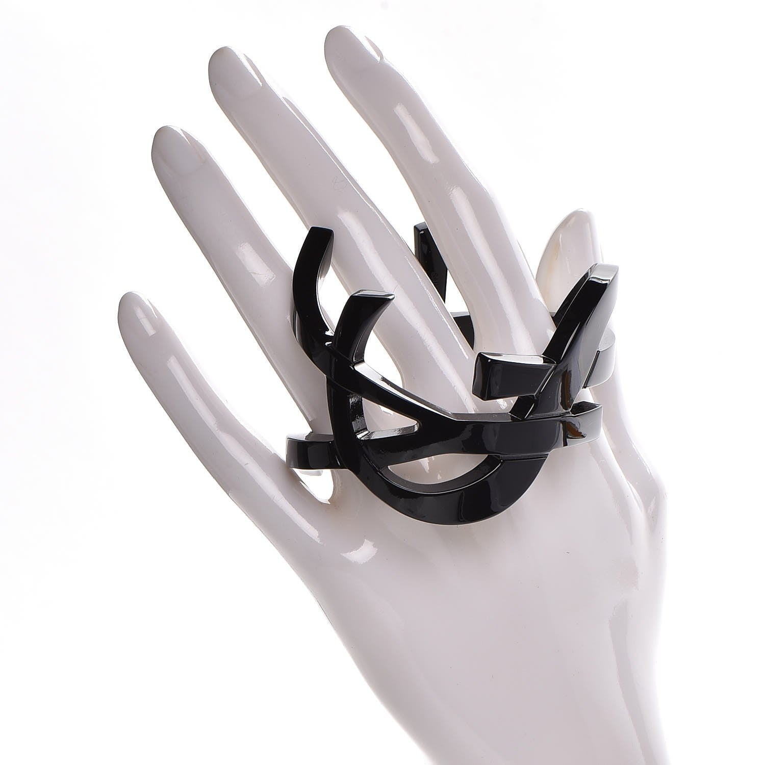 Saint Laurent Brass Monogram Medium Cuff Bracelet Black 2 of 5